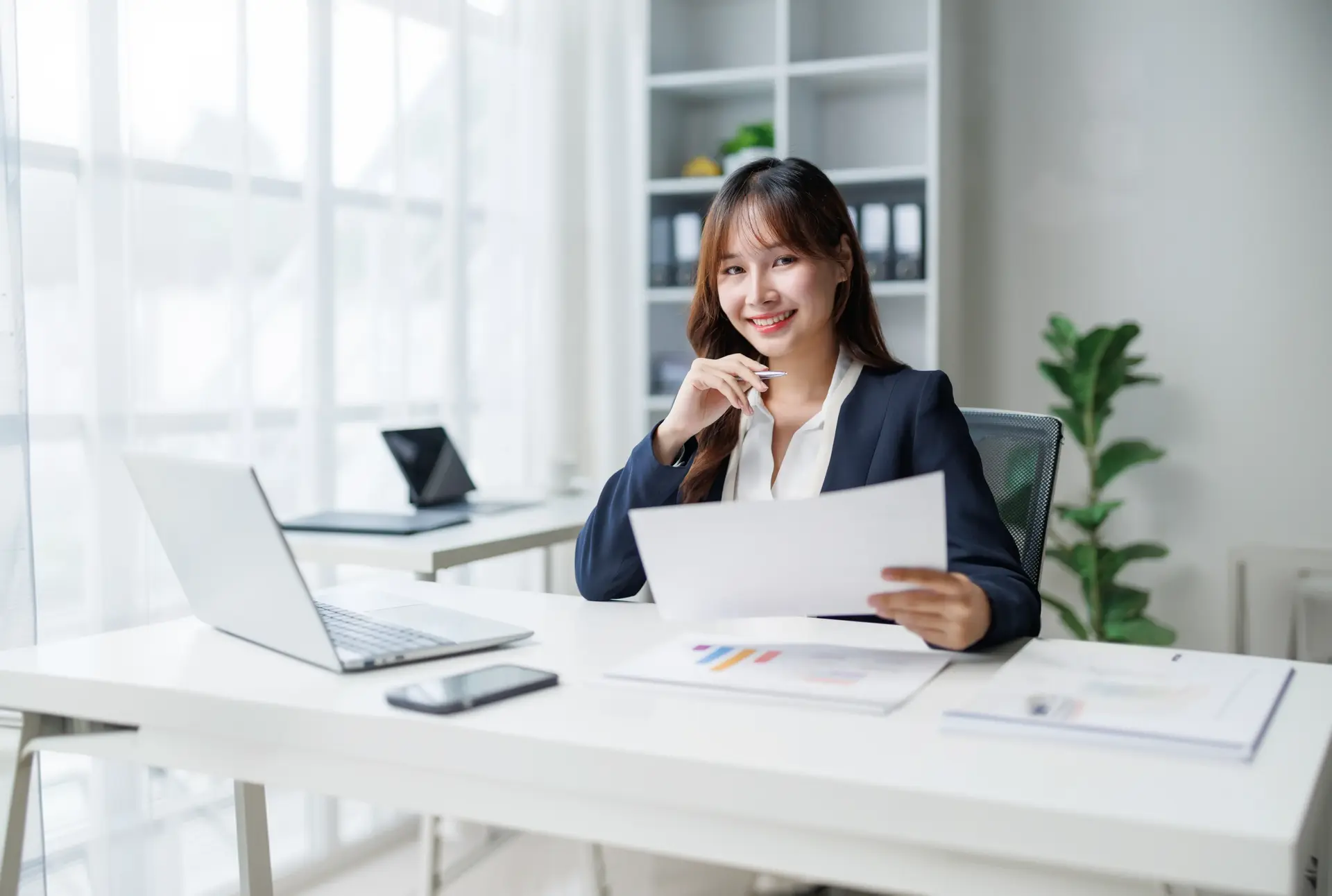 Professional reviewing documents